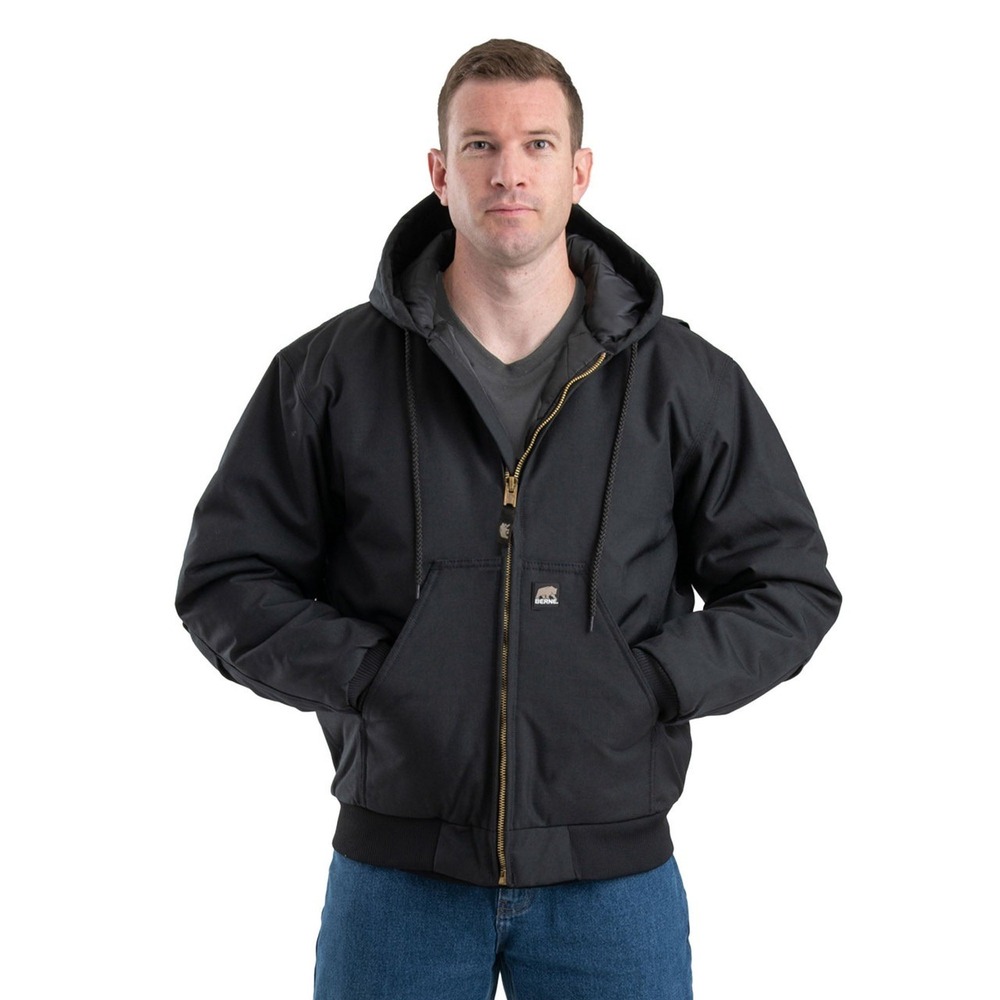 Berne Men Black HJ51BK Original Hooded Duck Jacket Quilt Lined Work Coat Size M